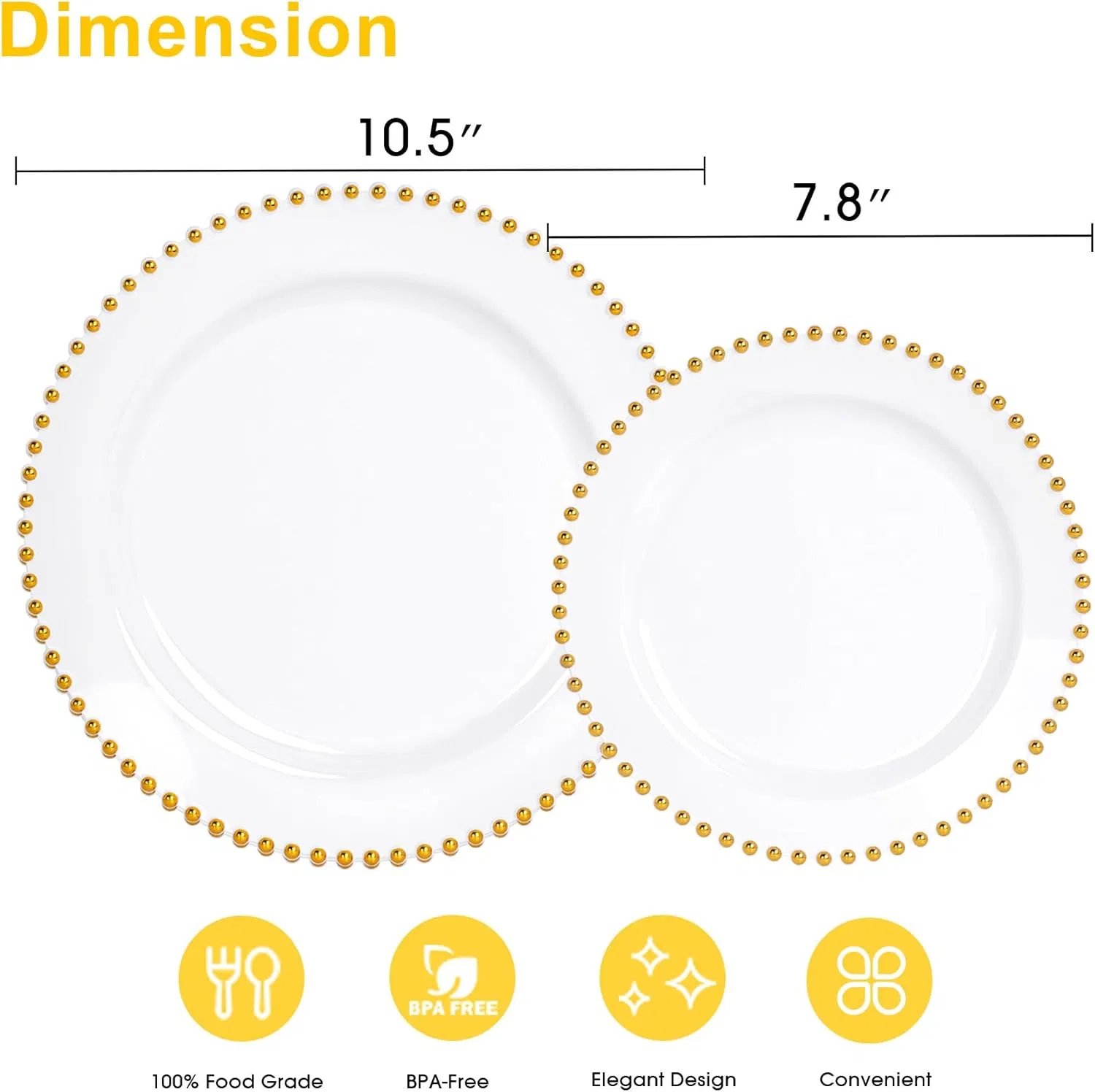 Premium Plastic Dinnerware Set with Gold and White Beaded Design