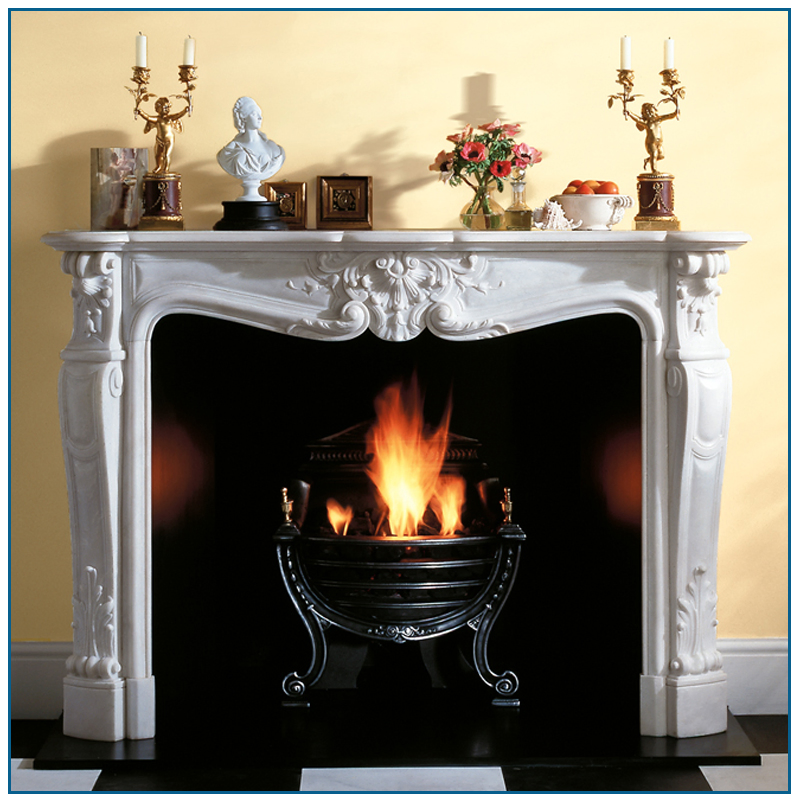 Travertine Fireplace Mantle with Lady Statue for Sale