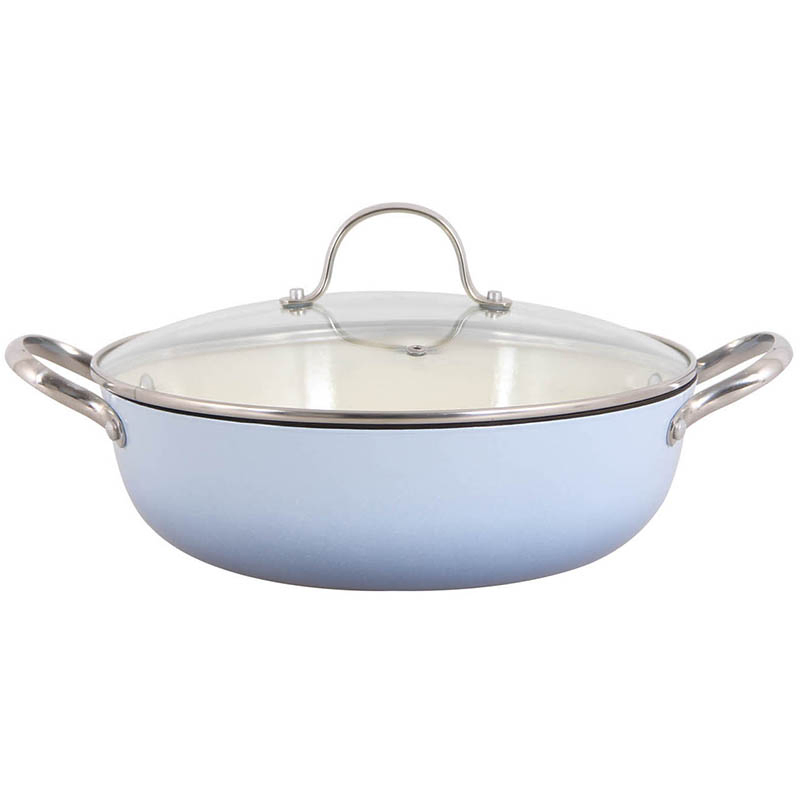 Cast Iron Shallow Casserole with Easy-Clean Enamel Saucepan Non-Stick