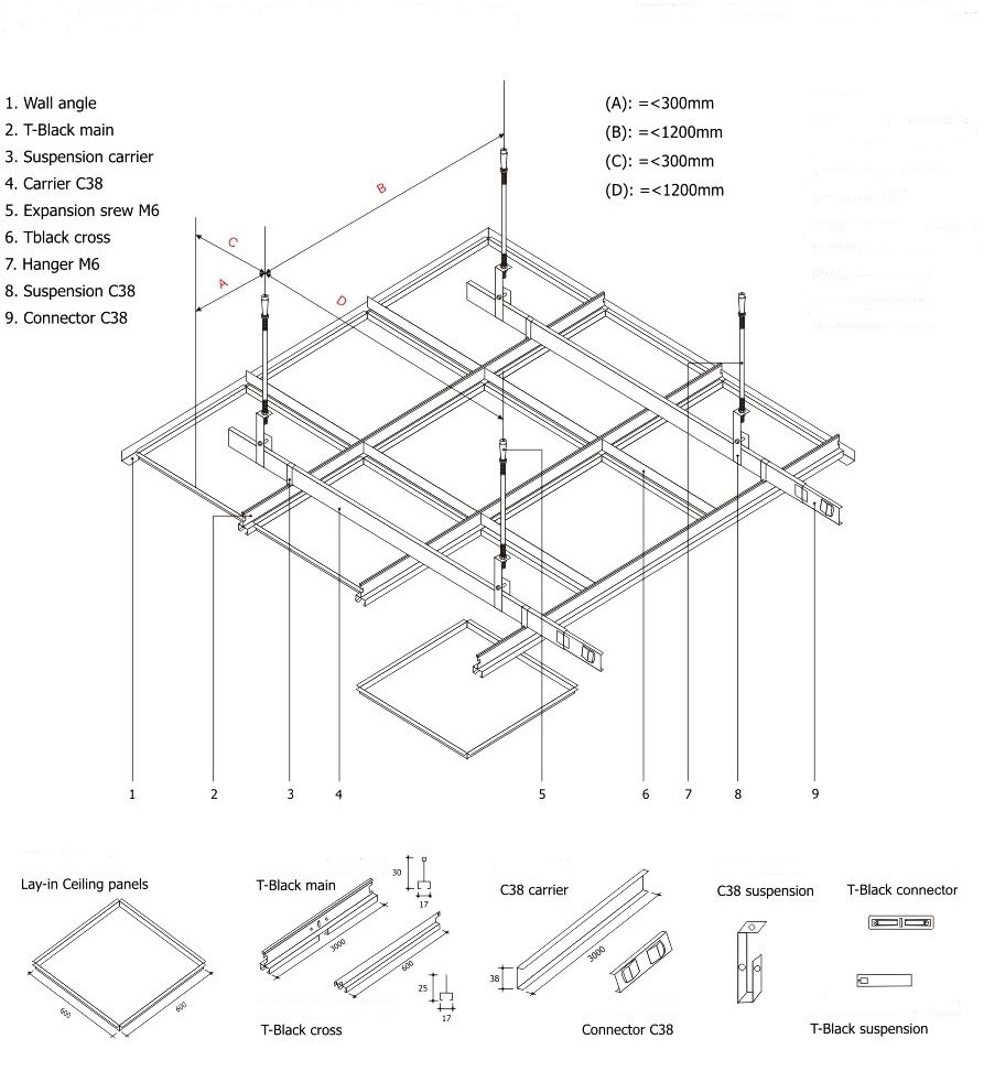 Aluminum Acoustic Ceiling Tile Lay-in Style Ceiling Panel Fit for T Grid
