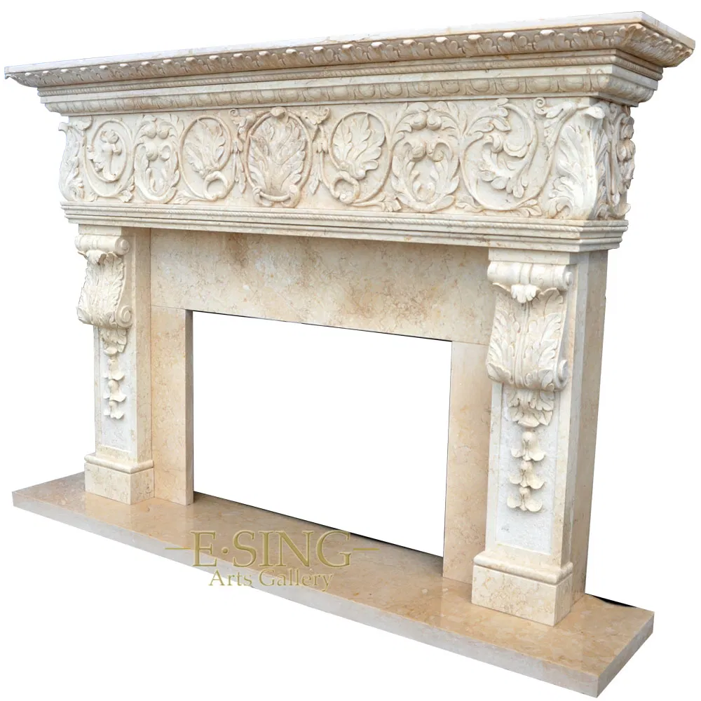 Hand Carved High Quality Luxury French Style Electric Marble Fireplace Mantel for Indoor