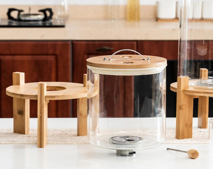 High Borosilicate Glass Coffee Beans Rice Dispenser Bulk Dry Food Dispenser with Bamboo Lid