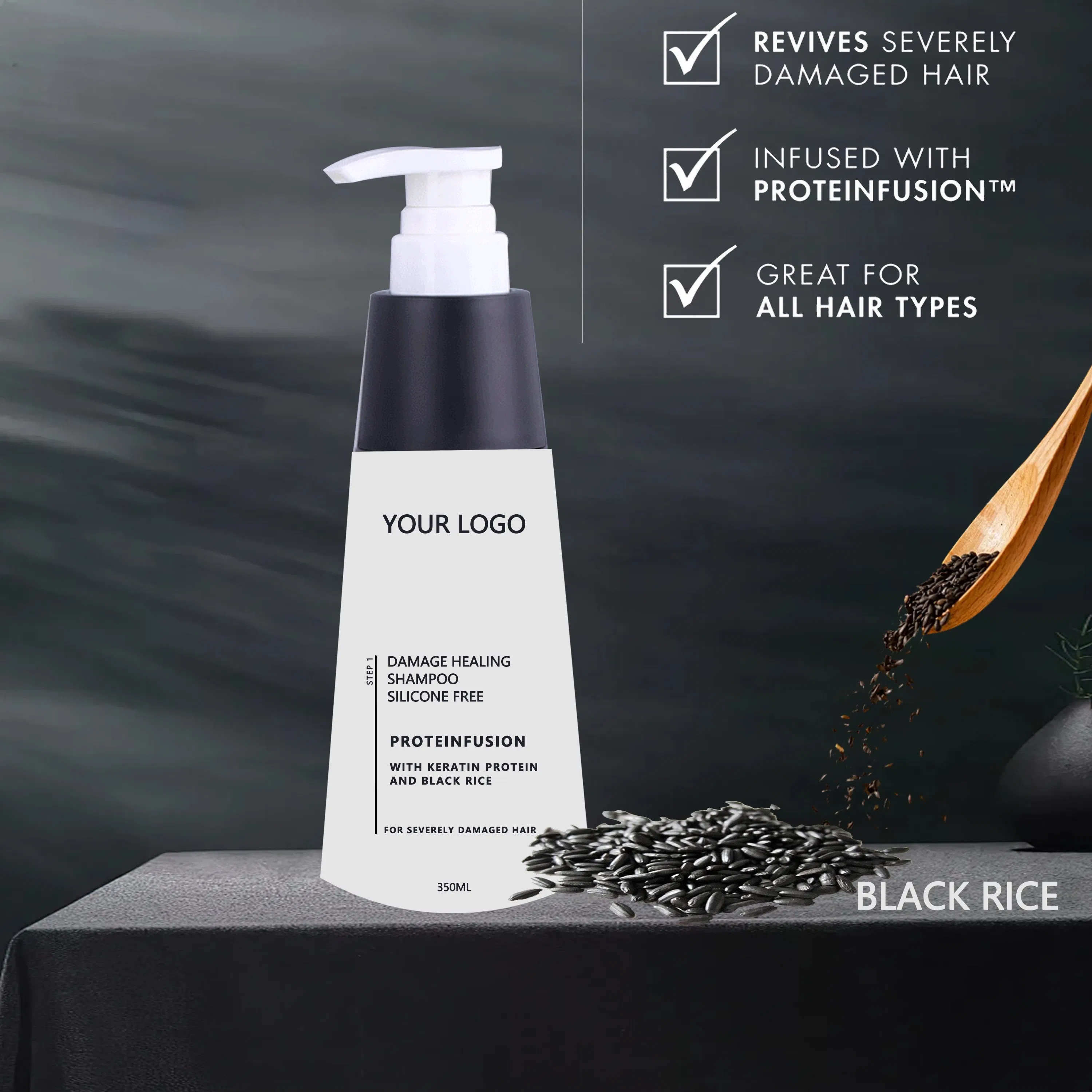 Private Label Natural Organic Promotes Hair Growth Repair Damaged Keratin and Black Rice