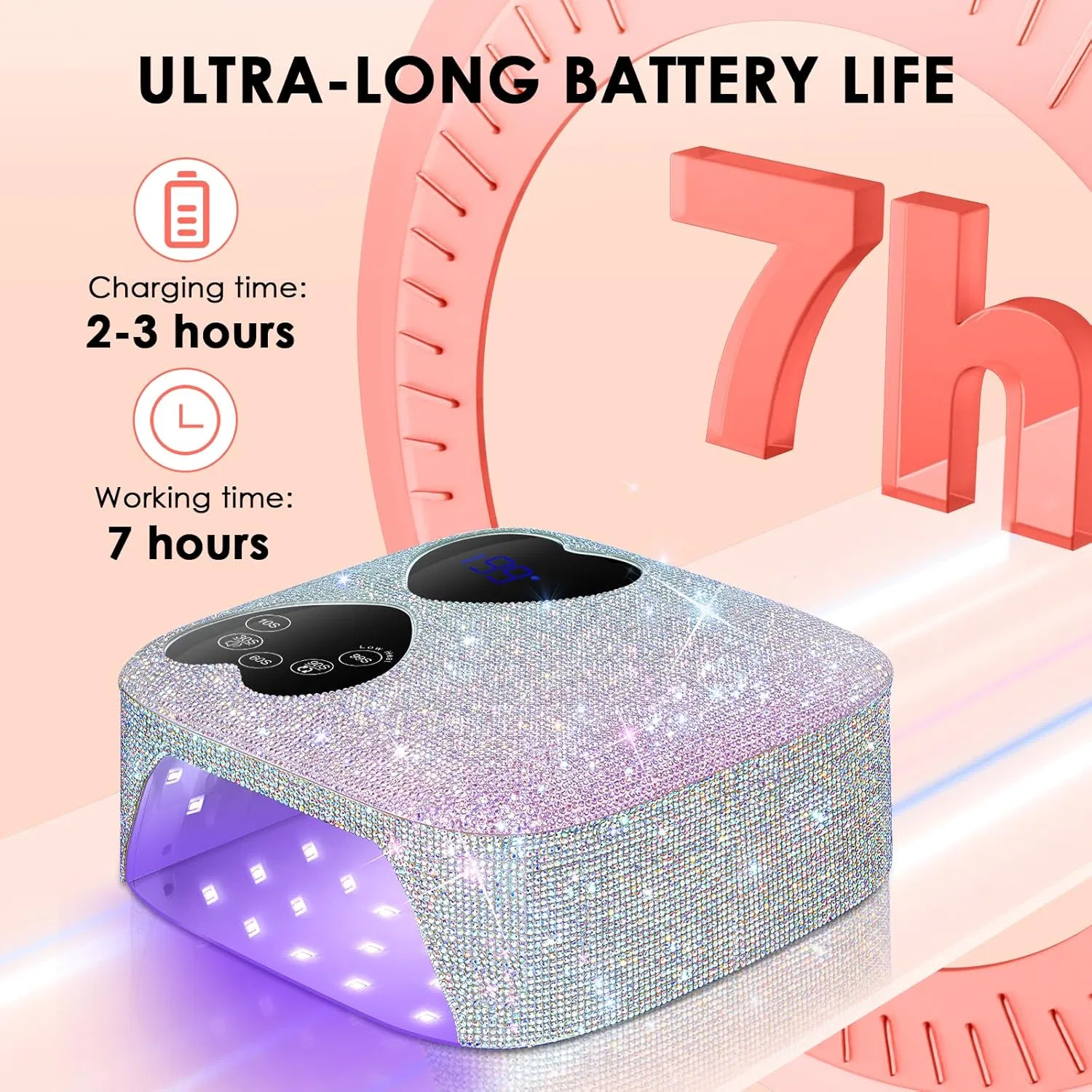 80W Rechargeable UV Nail Lamp Dryer with Sparkling Rhinestones Diamond Curing Lamp