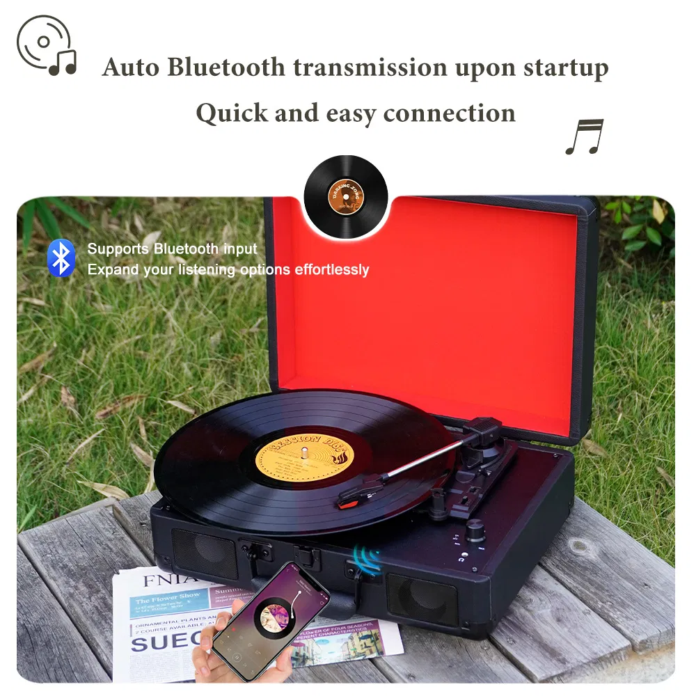 R102 Professional Aux in Portable Suitcase Style Turntable Bluetooth Super Sound Quality Vinyl Record Player