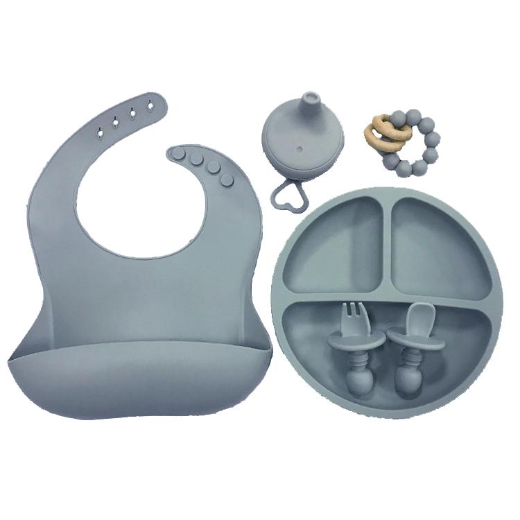 Wholesale Baby Feeding Set Baby Bib and Teether Silicone Children Divided Suction Plate for Toddlers