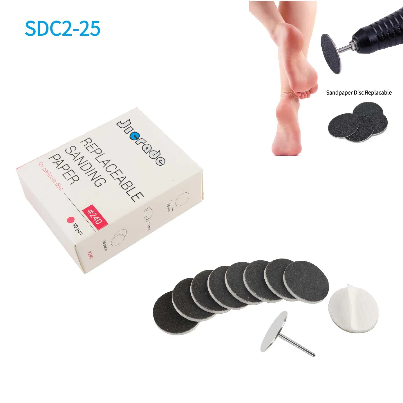 Sdc2-25 Pedicure Replaceable Adhesive Sanding Paper Disc Foam Buffer