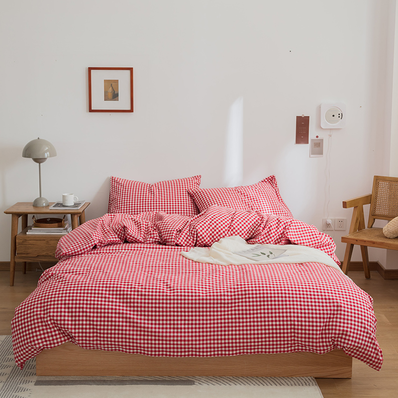 Home Textile Bed Accesories Pink Striped Washed Cotton Bedding Set