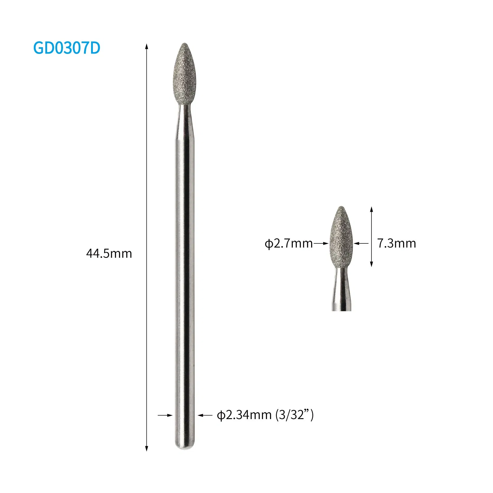 Different Grain Coarseness Oval Pointed Diamond Nail Drill Bit