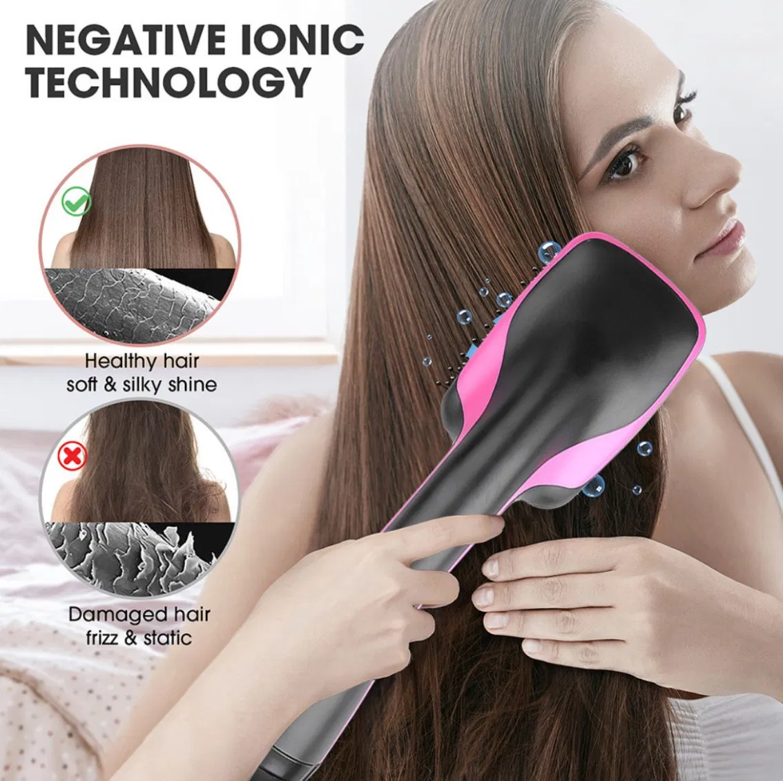 Professional 1000W Hair Dryer Brush Ionic Blower Comb Hot Air Brush Blow Dryer Hair Straightener