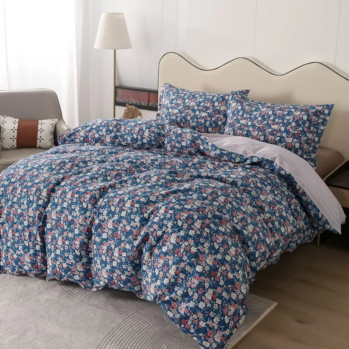 Duvet Cover Set Cotton Cover Floral Branch Pattern Duvet Cover Soft 3 Piece Shams Bedding