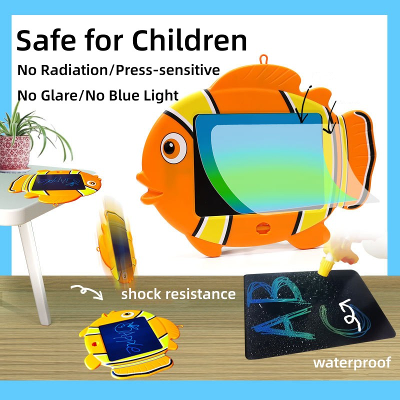 9 Inch Clownfish LCD Writing Tablet for Kids, Colorful Doodle Board Drawing Tablet with Lock Function, Completely Erasable Reusable Writing/Drawing Pad-Orange