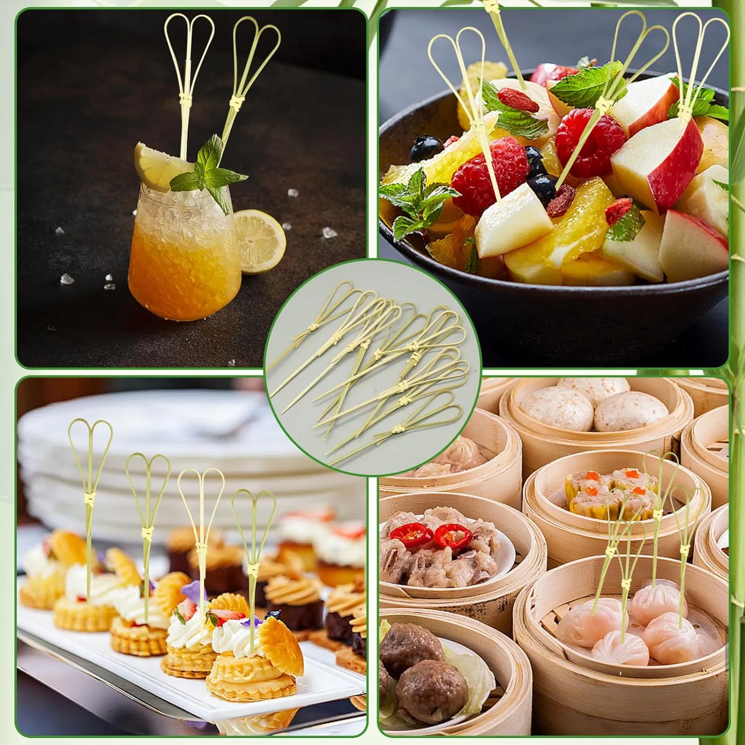 Fruit Cake Dessert Drinking Use Bamboo Sticks Skewers for Party Knot Skewer