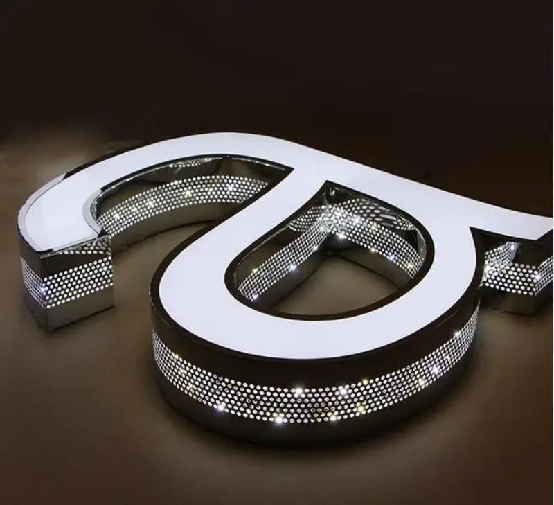 Punched Groove Letter Mirror 3D Metal Logo Sign