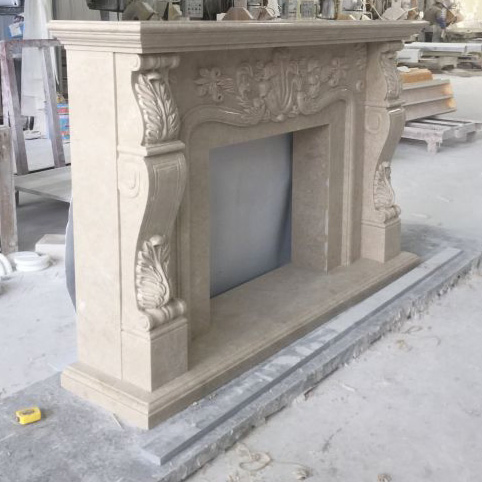 Hand Carving Stone Beige Marble Fireplace Mantel Surround