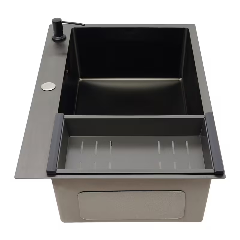 Multifunctional Black Drop-in Stainless Steel Kitchen Sink for Countertops