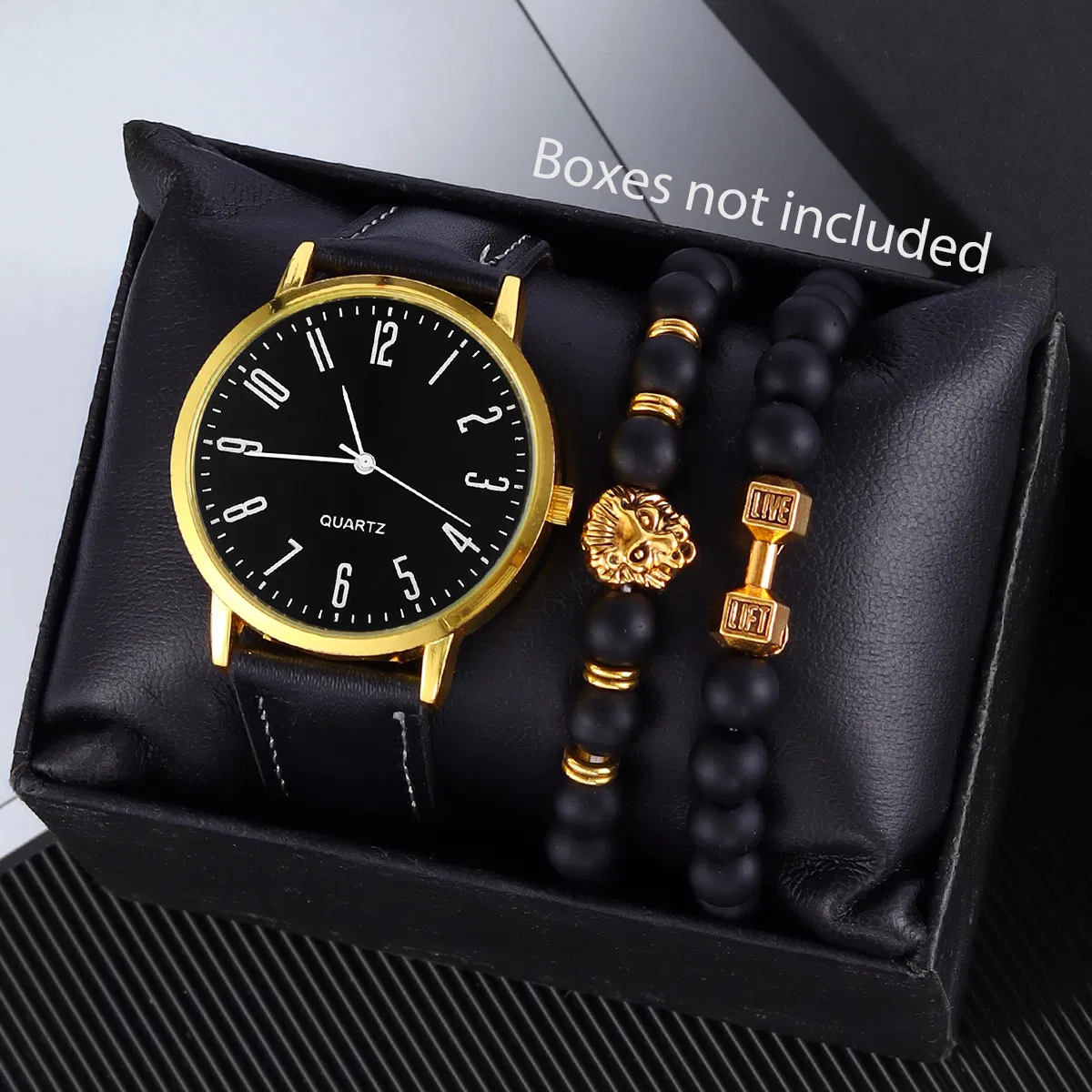 3-Piece Men's Digital Watch and Beaded Bracelet Set