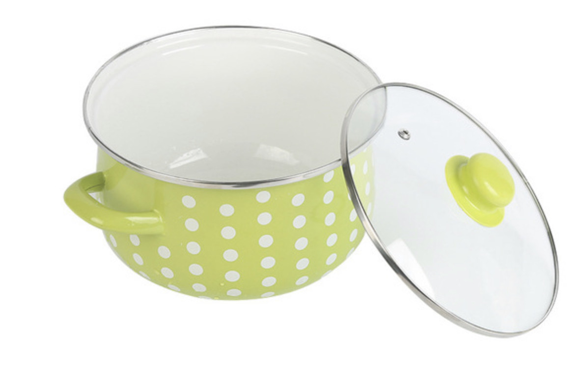 Multi-Size Turkish Style Casserole Pot Stockpot Green Floral Enamel Pot with Double Ears