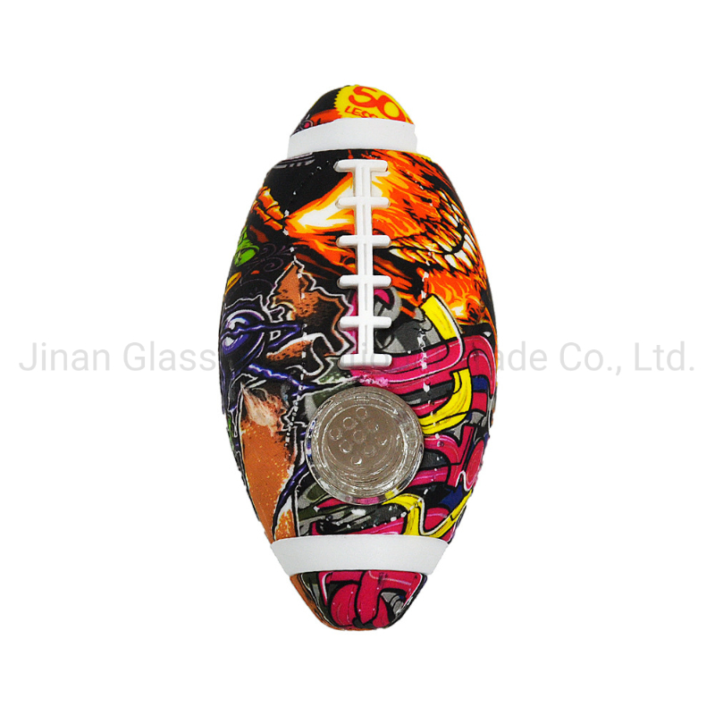 Rugby Style Silicone Pipe Color Printing Pattern Glass Pipe Glass Smoking Pipe