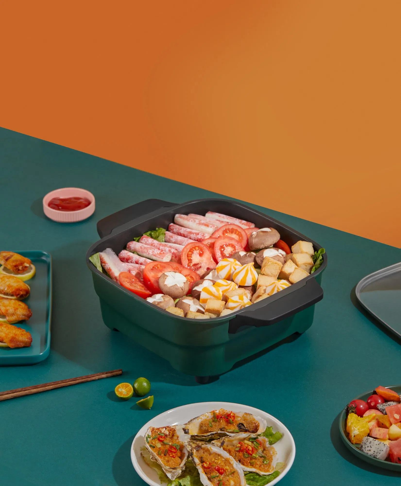 Multifunctional Skillet Korean BBQ Grill Pan Frying Square Shape 30cm