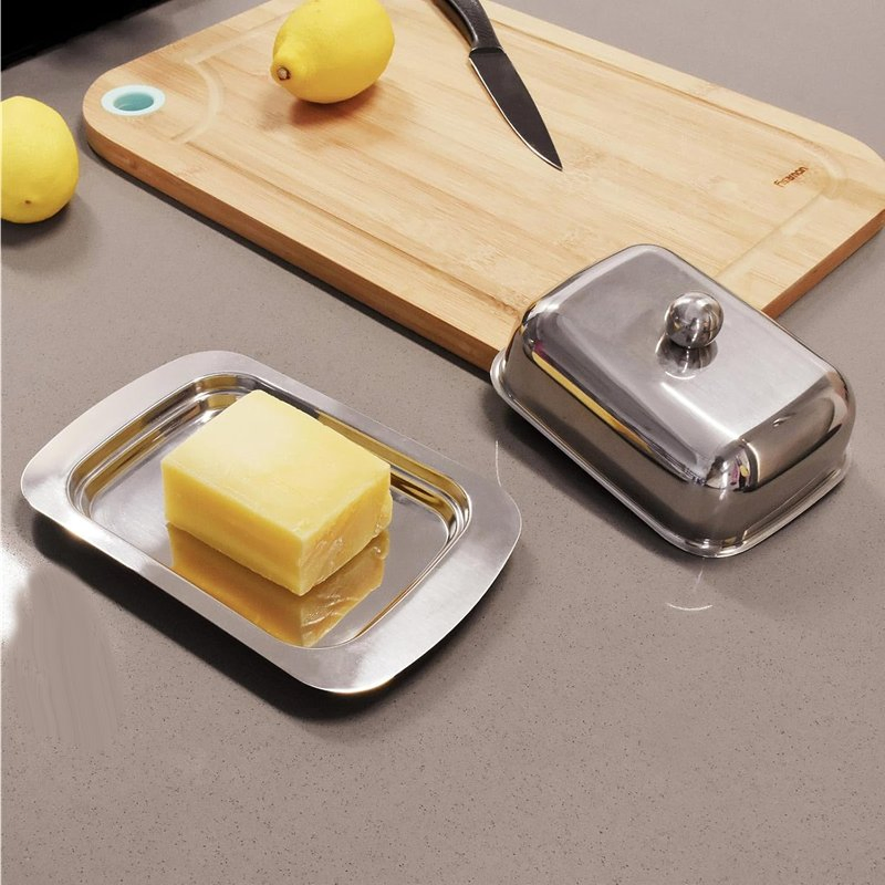 Commercial Kitchenware Food-Grade Stainless Steel Western-Style Cheese Butter Dish with Lid