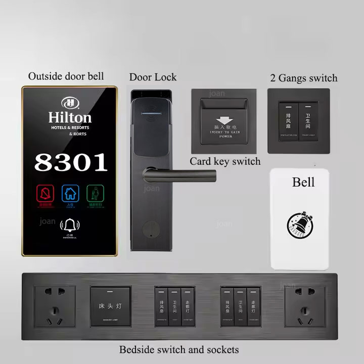 Customized Hotel Room Numbers Logo Doorbell Black Frame Push Pull Dnd Hotel Doorbell with Do Not Disturb/Check in/Clean up Function Doorplate