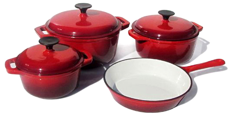 4 Sets Enameled Cast Iron Cookware Set with Casserole Fryingpan