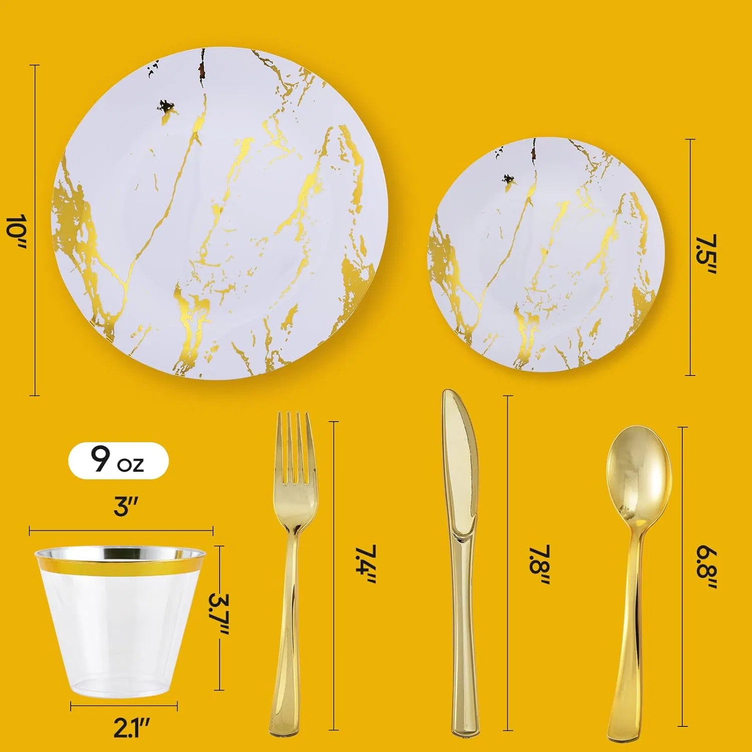 White and Gold Plastic Plates Plastic Silverware Marble Design Disposable Dinnerware for Wedding and Parties