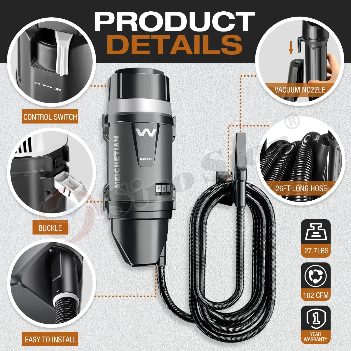 New Design Professional 1200W Dry Vacuum Cleaner Wall-Mounted Vacuum Cleaner