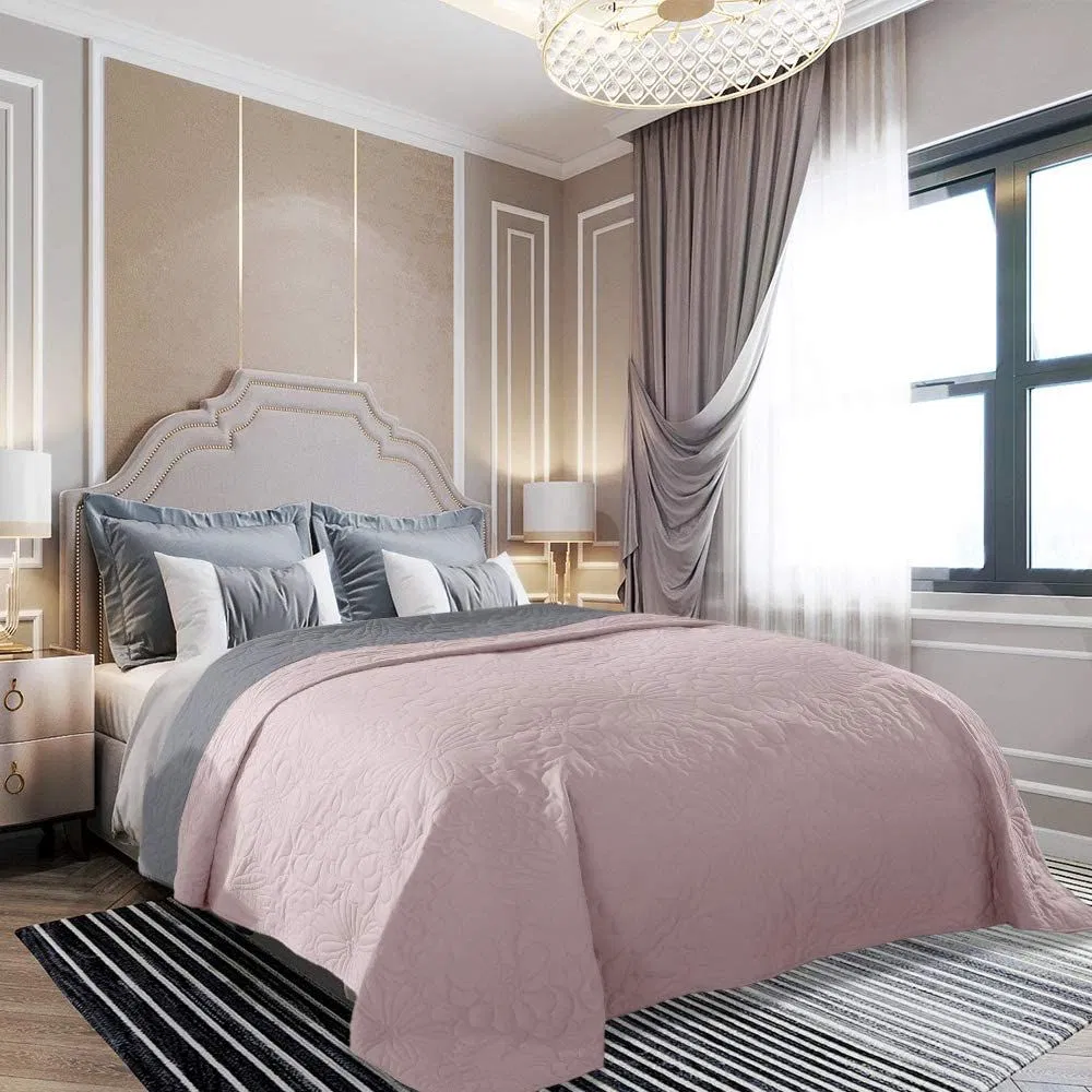 Double-Sided Bedspread with Floral Quilting, Bedspread, Quilt, Patchwork, Duvet, Quilt, Double Bed, Lined, 240 X 250 Cm