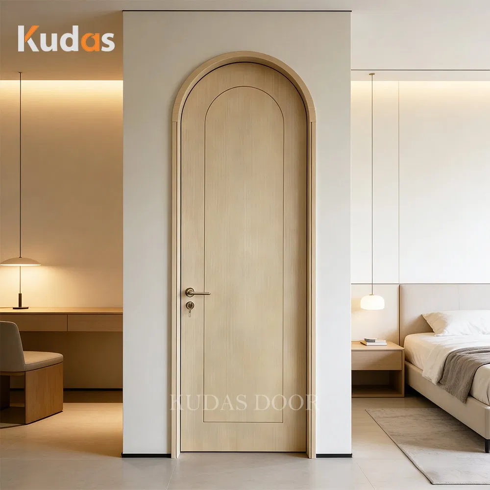 Factory Modern French Minimalist Simple Texture Interior Solid Wood Arched Wooden Door for House Villa