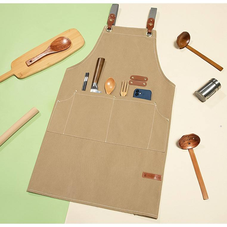 Thicken Canvas Work Tool Aprons Kitchen Chef Apron with Pockets for Restaurant Coffee Shop Gardening