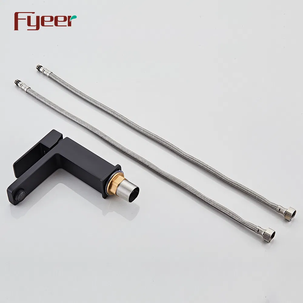 Fyeer Factory Price Matte Black Square Body Solid Brass Bathroom Basin Faucet