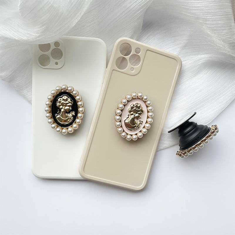 Phone Case Soft Electroplate Fashion Female 3D Pearl Head Cover