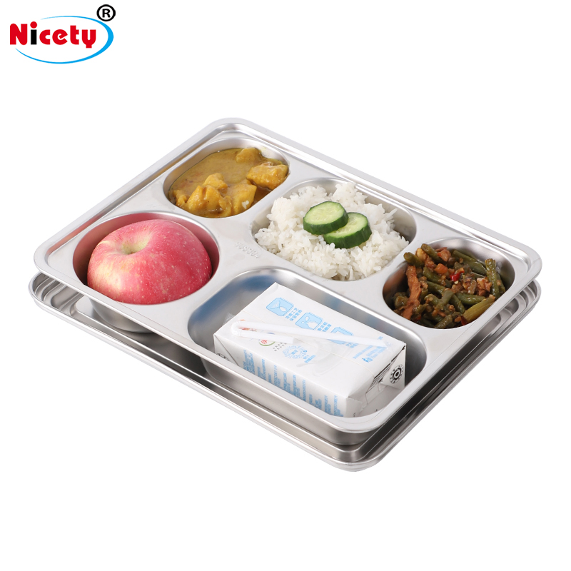 Hot Selling High-Quality Durable 5 Compartment Easy to Clean Stainless Steel 304 Food Tray
