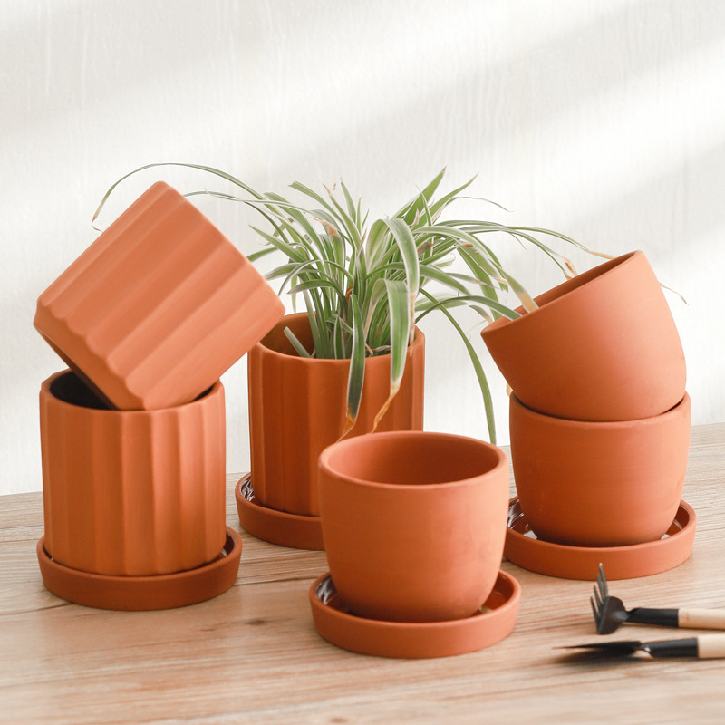 Горшки терракотовые глиняные для цветов с блюдцем