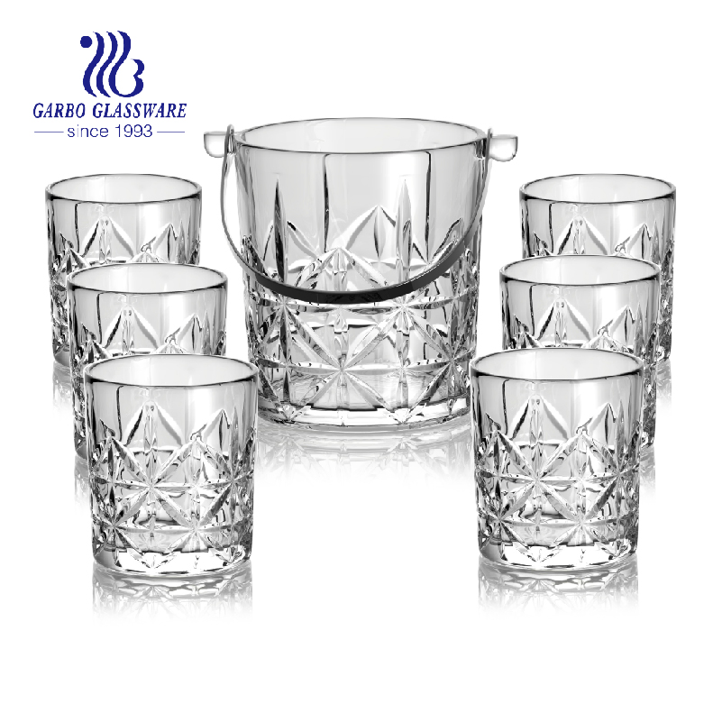 Bar Glassware 7PCS Glass Ice Bucket Whisky Cups Set