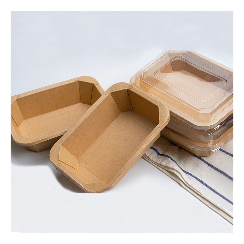 Disposable Oil Resistant Rectangle Octagon Bar Restaurant Food Display Kraft Containers with Transparent Lid Square Rice Fruit Salad Takeaway Paper Bowl