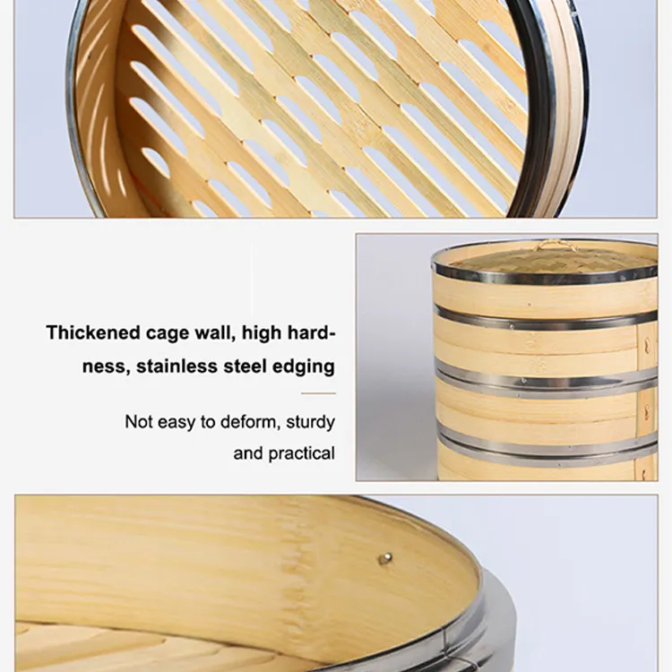 2023 Custom Stainless Steel Welt Small Bamboo Food Steamer for Home Breakfast