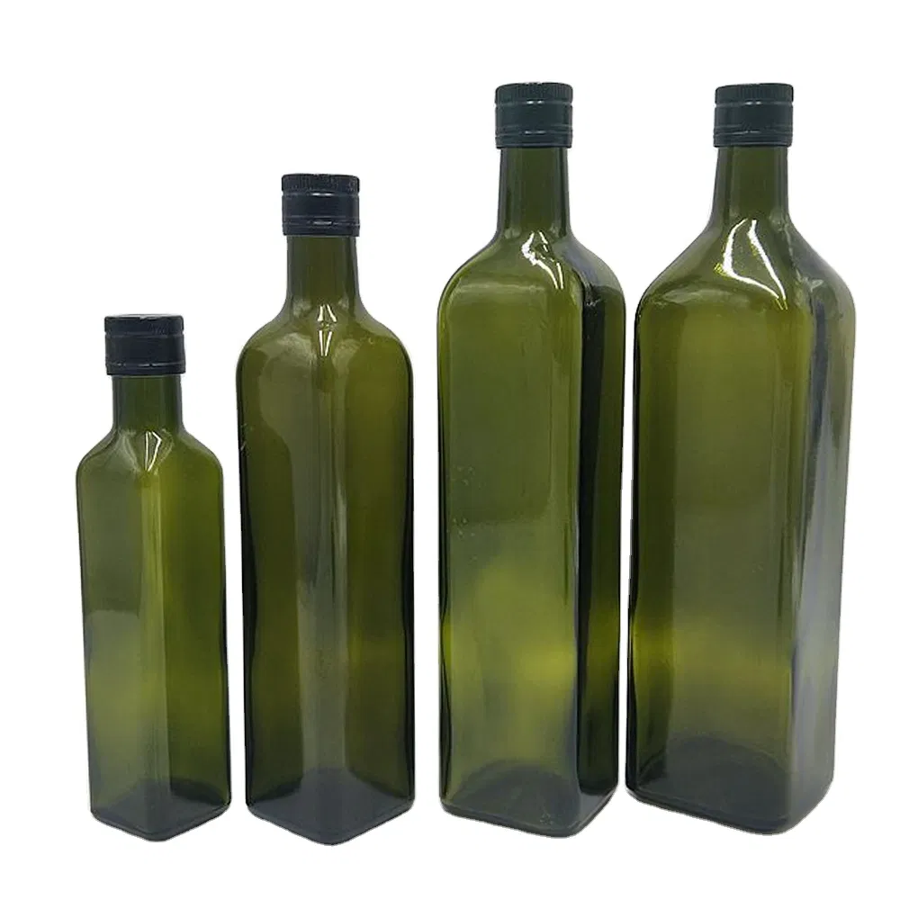 Food Grade 250ml 500ml 750ml 1L Empty Square Antique Green Marasca 1 Liter Glass Bottle for Olive Oil