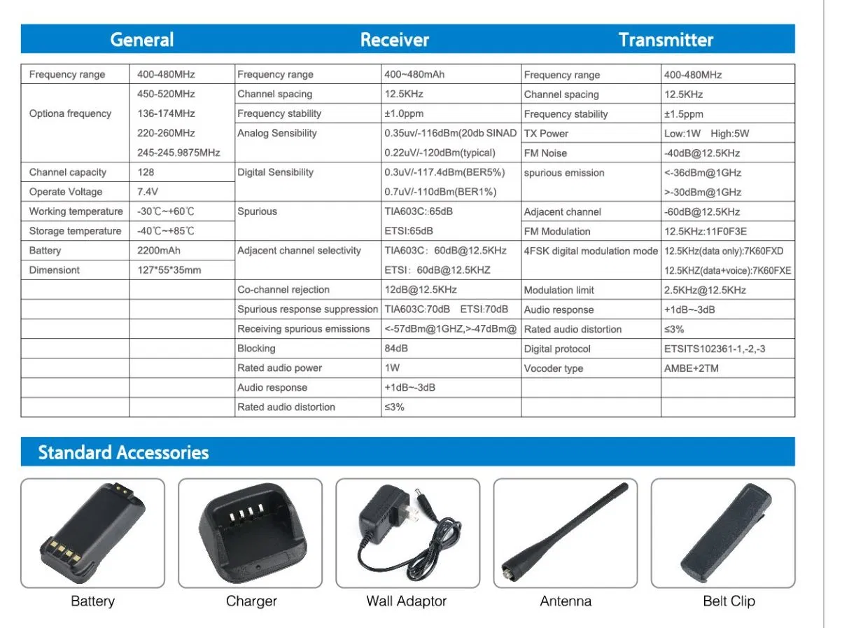 MD-518 Tyt Two Way Radio Dmr Arc4/AES128/AES256 Enhanced Encryption 8zones