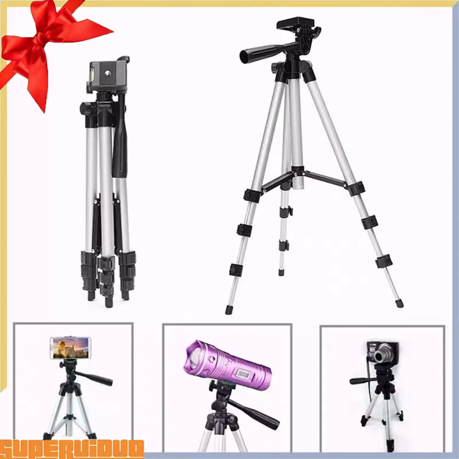 3210 3120A Foldable Aluminum Alloy Selfie Stick Tripod Cell Phone Holder Table Video Camera Sticks Stabilizer for Vlog Video Recording