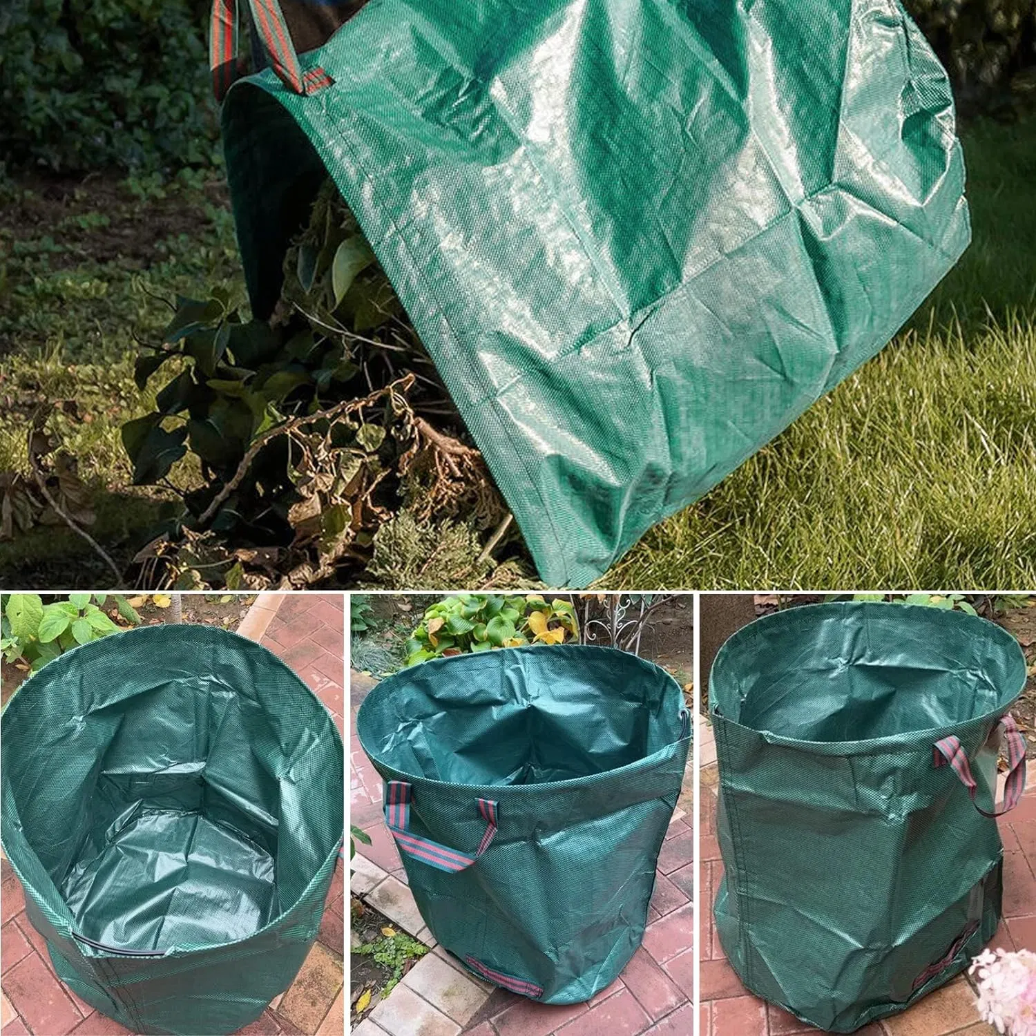 3-Pack Heavy Duty 132/72/32 Gallons Reusable Yard Waste Bags Lawn Bags with 4 Handles
