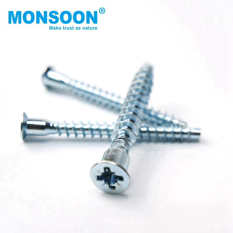 Furniture Standard Inner Blue Zinc Plated Pozi Drive Countersunk Hexagonal Socket Wooden Confirmat Screw for Wood Metal Board