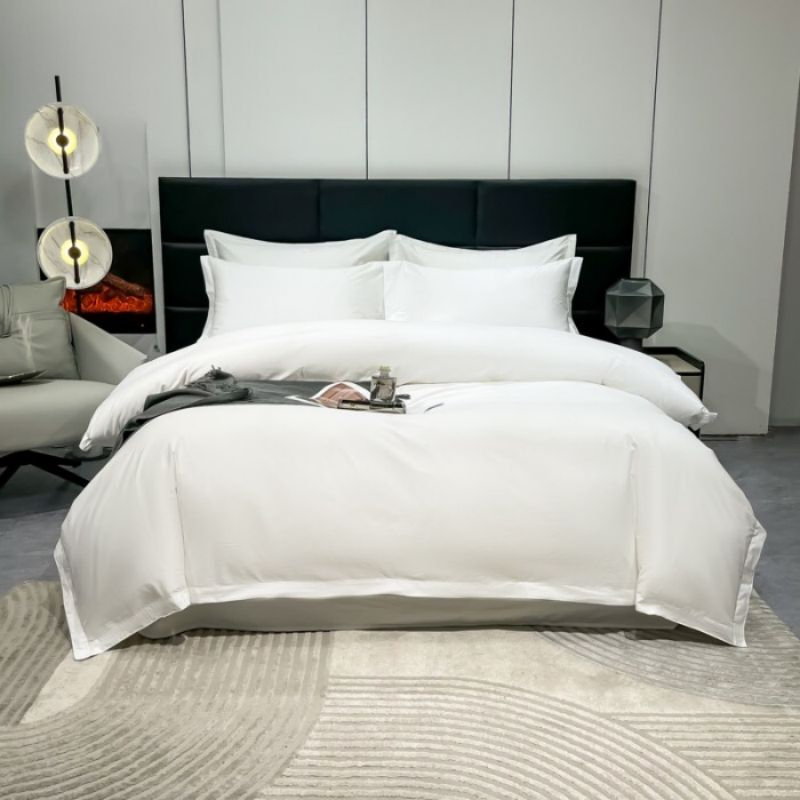 Eco-Friendly Sanding Cotton Hotel Home Textiles Plain White Comforter Quilt Duvet Cover Bed Linen ODM/OEM Queen King Cover Bed Sheets Four-Piece Bedding Set