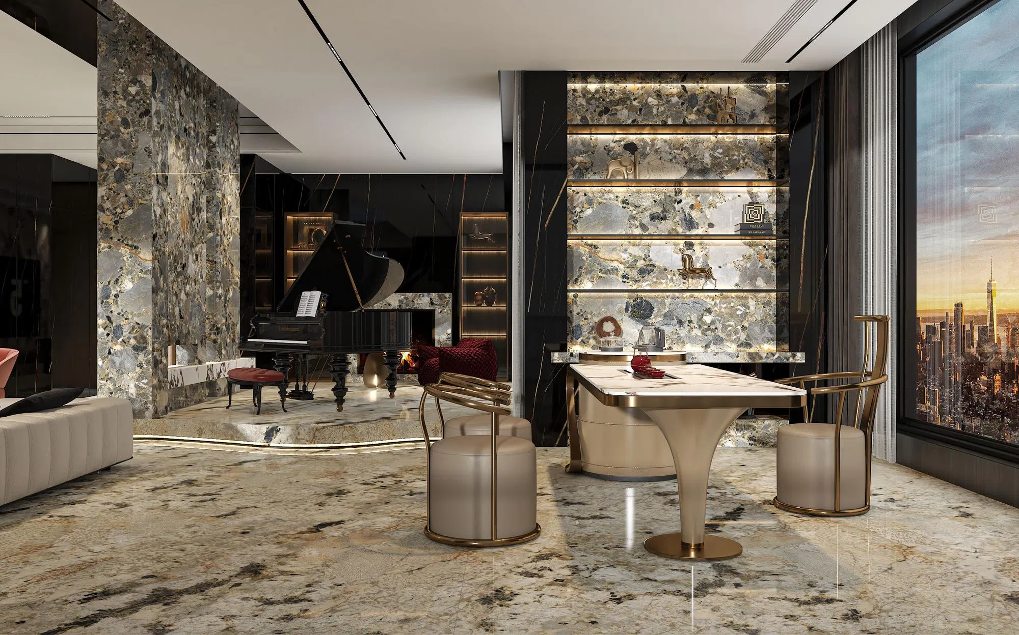 Золотистый мраморный фарфор для пола и стен 900x1800 мм