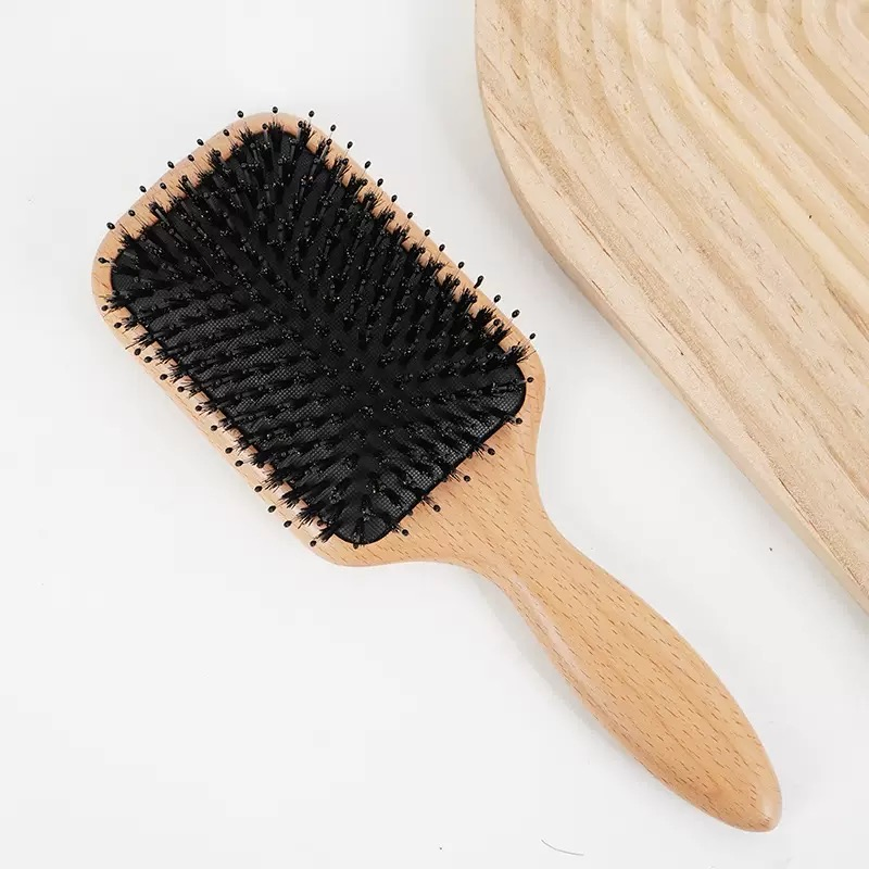 Customized Logo Sandalwood Wide Tooth Boar Bristle Massage Care Air Cushion Brush