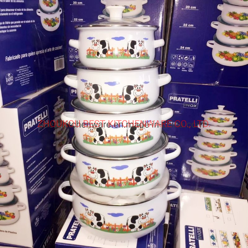 5PCS Enamelware Casserole Set with Glass Lid Factory Sales