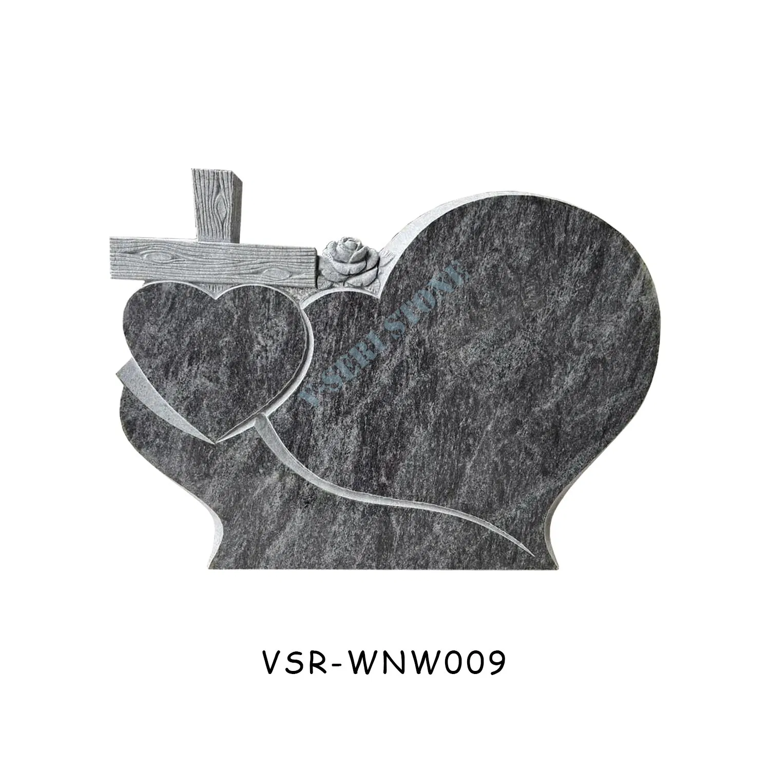 Romantic Double Heart Blue Granite Marble Tombstone Cross Headstone for Grave