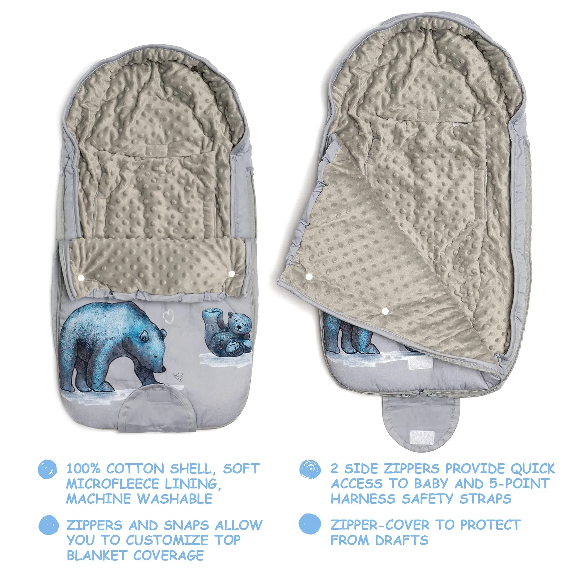 Durable Stroller Blanket and Sleeping Bag Sleep Sack 100% Cotton Bunting Bag